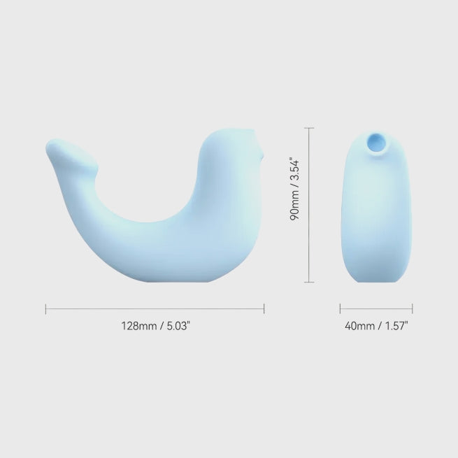 Two blue G-Spa vibrator. on a white background showing the dimensions.