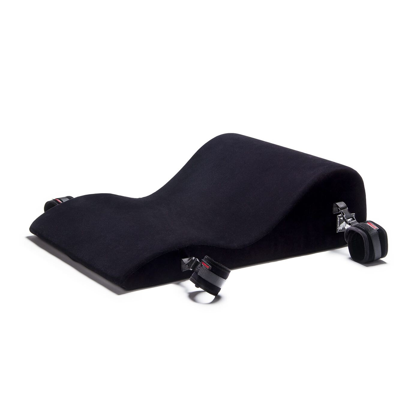 A black Hipster Bondage, Roleplay & Restraints bedroom funiture with cuffs by Liberator against a white background.