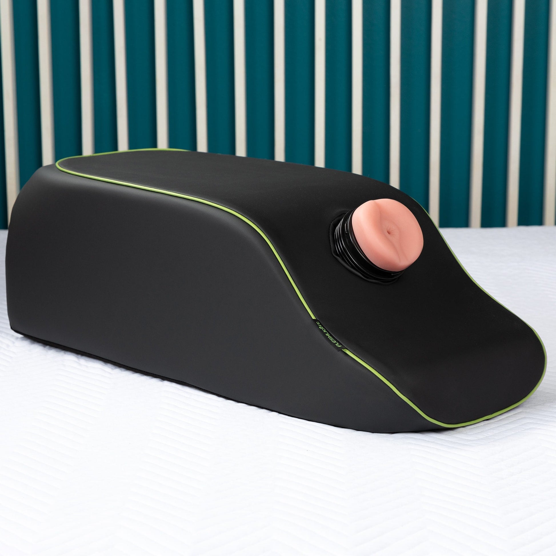 A black On a Mission bedroom furniture by Liberator on a white table with a toy in the mount.