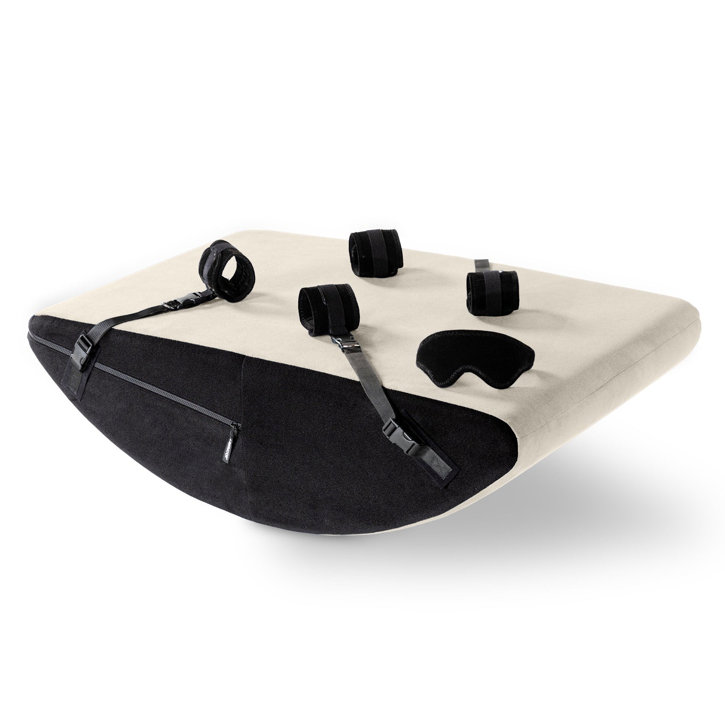 A buckwheat colored Scoop and wedge Valkyrie, Bedroom Furniture by Liberator with cuffs against a white background.