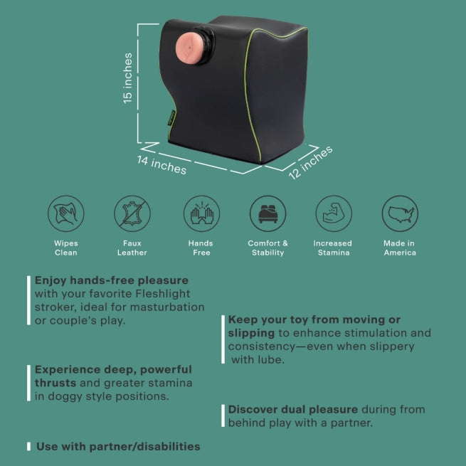 A black Top Dog - Doggy Style Toy Mount, Bedroom Furniture by Liberator against a green background  showing the description.