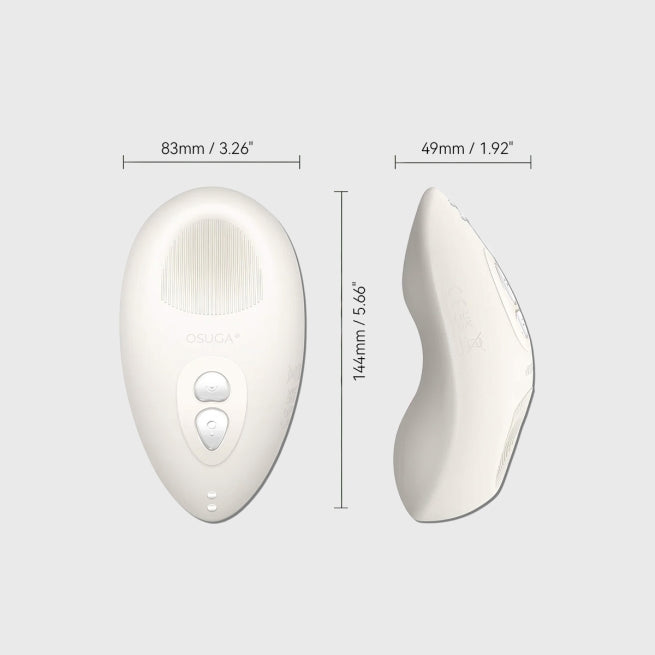 Two white Tremble clitoral vibrators by Liberator against a white background showing dimensions.